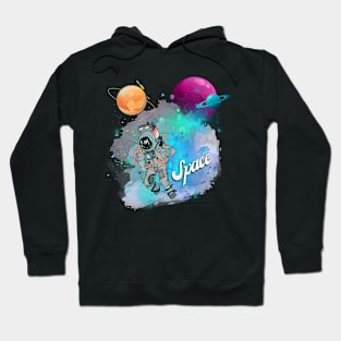 Astronaut in space with bright colors and a retro feel Hoodie